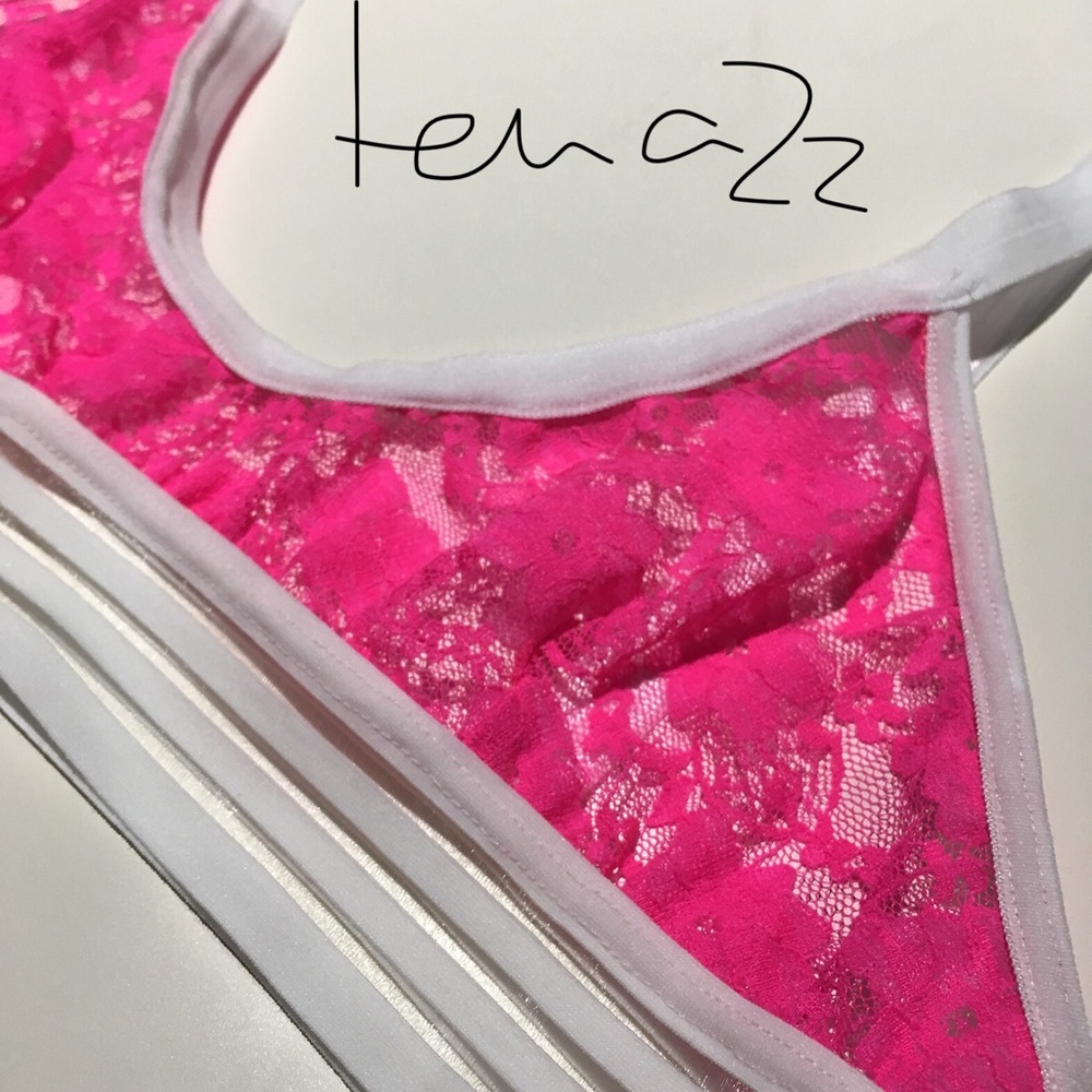 Hot Pink Lace White Trim Bralette